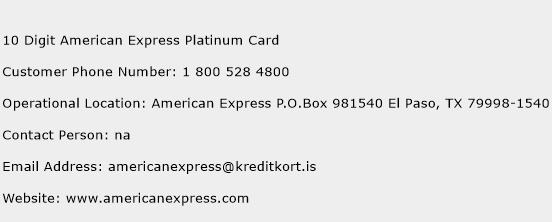 10 Digit American Express Platinum Card Phone Number Customer Service