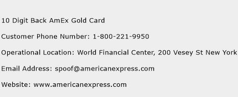 10 Digit Back AmEx Gold Card Phone Number Customer Service