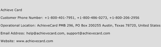 Achieve Card Phone Number Customer Service
