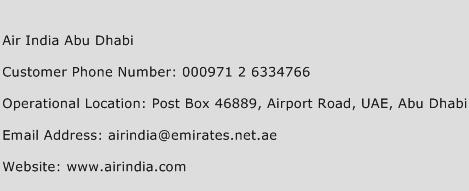 Air India Abu Dhabi Phone Number Customer Service