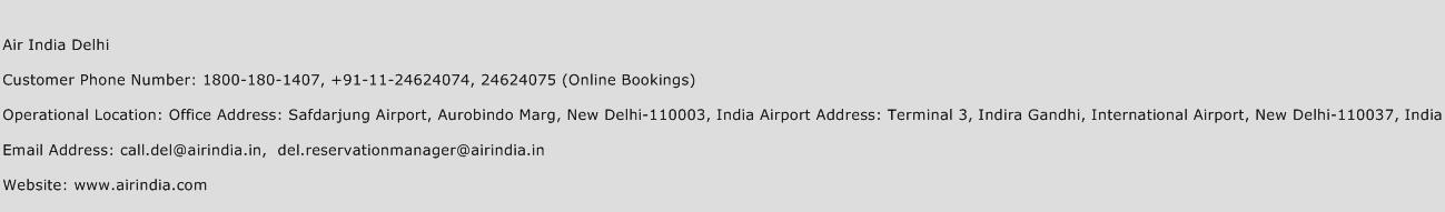 Air India Delhi Phone Number Customer Service
