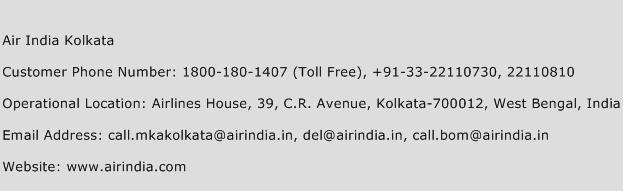 Air India Kolkata Phone Number Customer Service