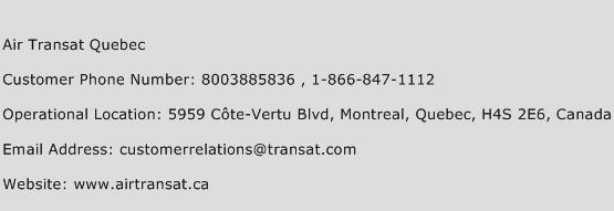 Air Transat Quebec Phone Number Customer Service