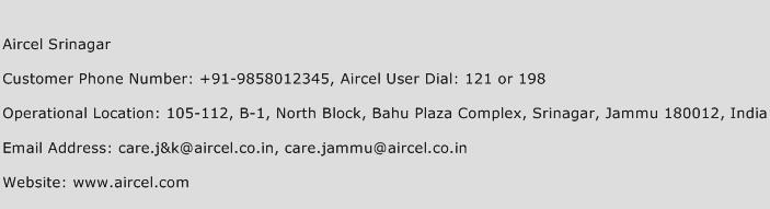 Aircel Srinagar Phone Number Customer Service