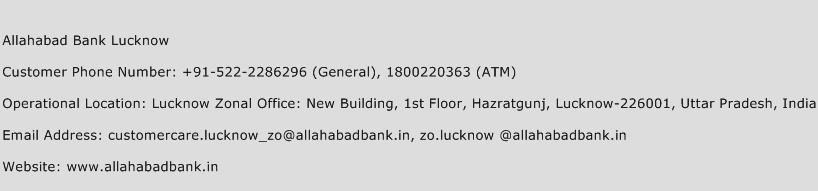 Allahabad Bank Lucknow Phone Number Customer Service