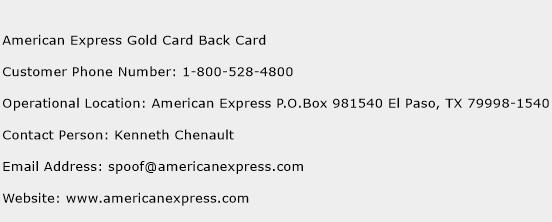 American Express Gold Card Back Card Phone Number Customer Service