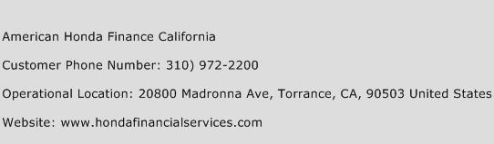 American Honda Finance California Phone Number Customer Service