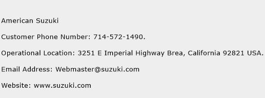 American Suzuki Phone Number Customer Service