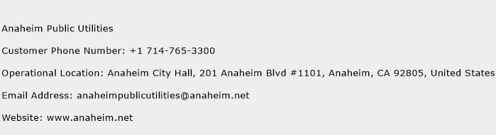 Anaheim Public Utilities Phone Number Customer Service