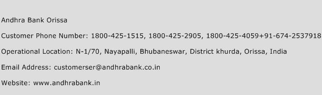 Andhra Bank Orissa Phone Number Customer Service