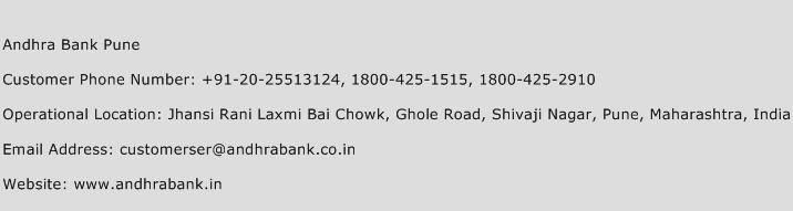 Andhra Bank Pune Phone Number Customer Service