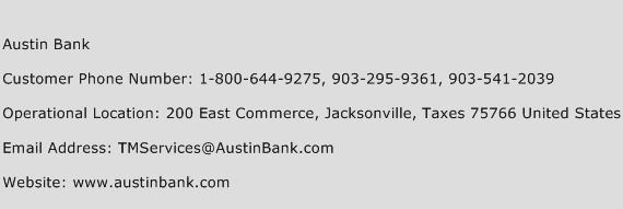 Austin Bank Phone Number Customer Service