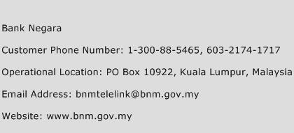 Bank Negara Phone Number Customer Service