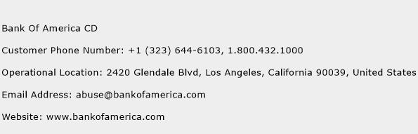 Bank Of America CD Phone Number Customer Service