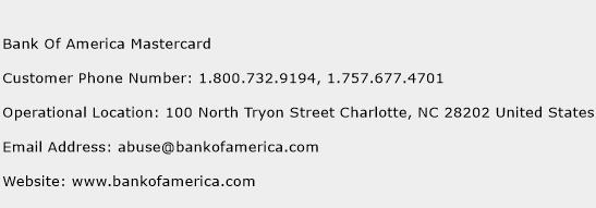Bank Of America Mastercard Phone Number Customer Service