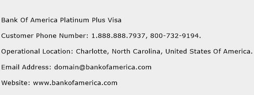 Bank Of America Platinum Plus Visa Phone Number Customer Service