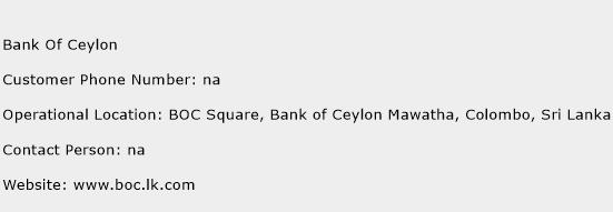 Bank Of Ceylon Phone Number Customer Service