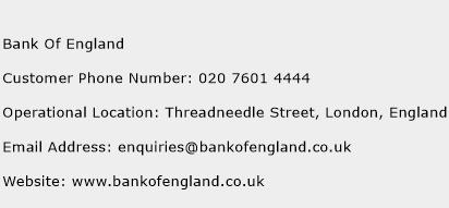 Bank Of England Phone Number Customer Service
