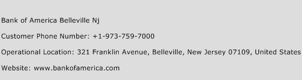 Bank of America Belleville Nj Phone Number Customer Service