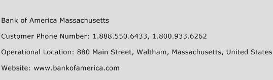 Bank of America Massachusetts Phone Number Customer Service