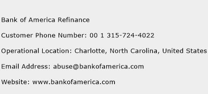 Bank of America Refinance Phone Number Customer Service