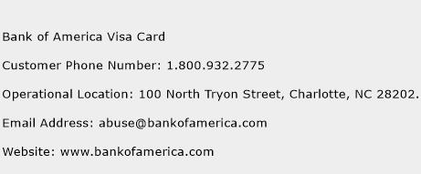 Bank of America Visa Card Phone Number Customer Service