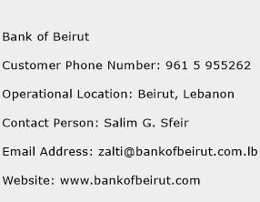 Bank of Beirut Phone Number Customer Service