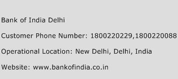Bank of India Delhi Phone Number Customer Service