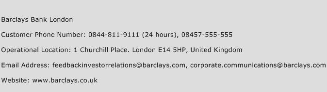 Barclays Bank London Phone Number Customer Service