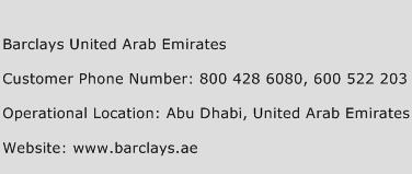 Barclays United Arab Emirates Phone Number Customer Service