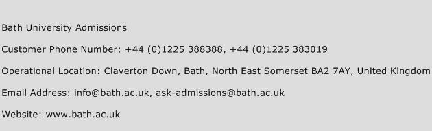 Bath University Admissions Phone Number Customer Service