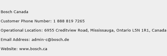 Bosch Canada Phone Number Customer Service