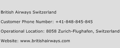 British Airways Switzerland Phone Number Customer Service