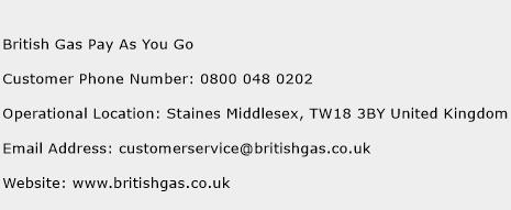 British Gas Pay As You Go Phone Number Customer Service