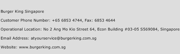 Burger King Singapore Phone Number Customer Service