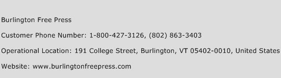Burlington Free Press Phone Number Customer Service