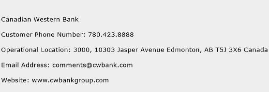 Canadian Western Bank Phone Number Customer Service