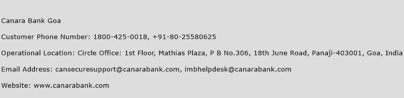 Canara Bank Goa Phone Number Customer Service