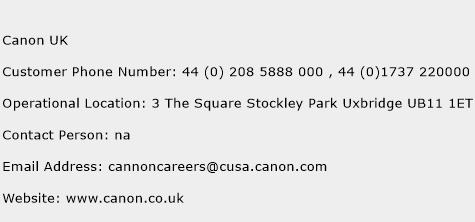 Canon UK Phone Number Customer Service