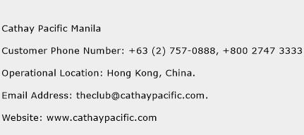 Cathay Pacific Manila Phone Number Customer Service