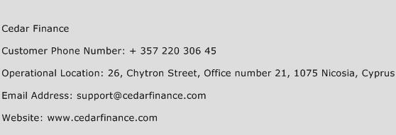 Cedar Finance Phone Number Customer Service