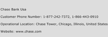 Chase Bank Usa Phone Number Customer Service