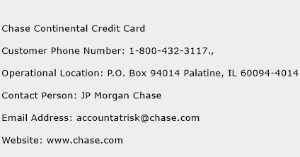 Chase Continental Credit Card Phone Number Customer Service