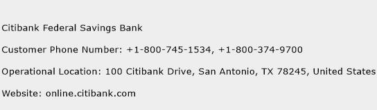 Citibank Federal Savings Bank Phone Number Customer Service