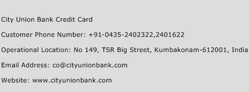City Union Bank Credit Card Phone Number Customer Service