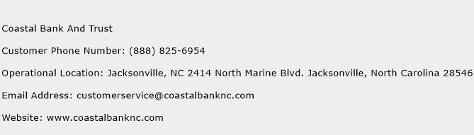 Coastal Bank And Trust Phone Number Customer Service