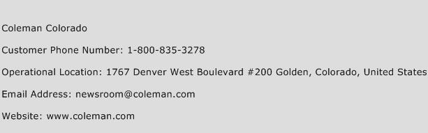 Coleman Colorado Phone Number Customer Service