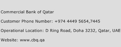 Commercial Bank of Qatar Phone Number Customer Service