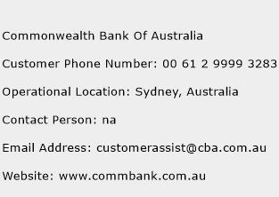 Commonwealth Bank Of Australia Phone Number Customer Service