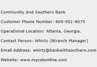 Community And Southern Bank Phone Number Customer Service